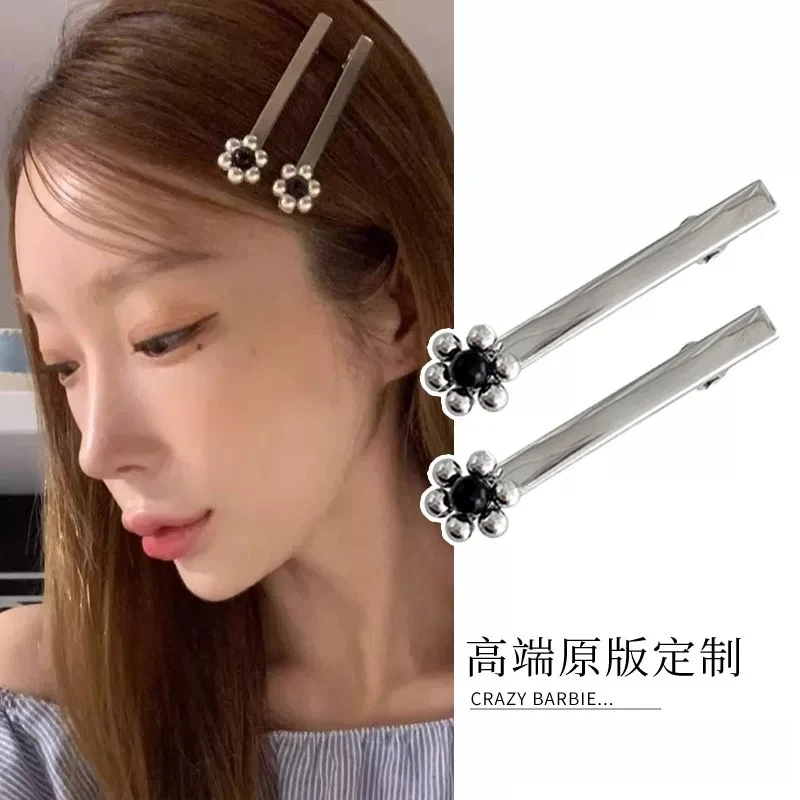 东大门韩国欧尼同款银色花朵发夹韩系ins简约BB夹百搭鸭嘴夹一对