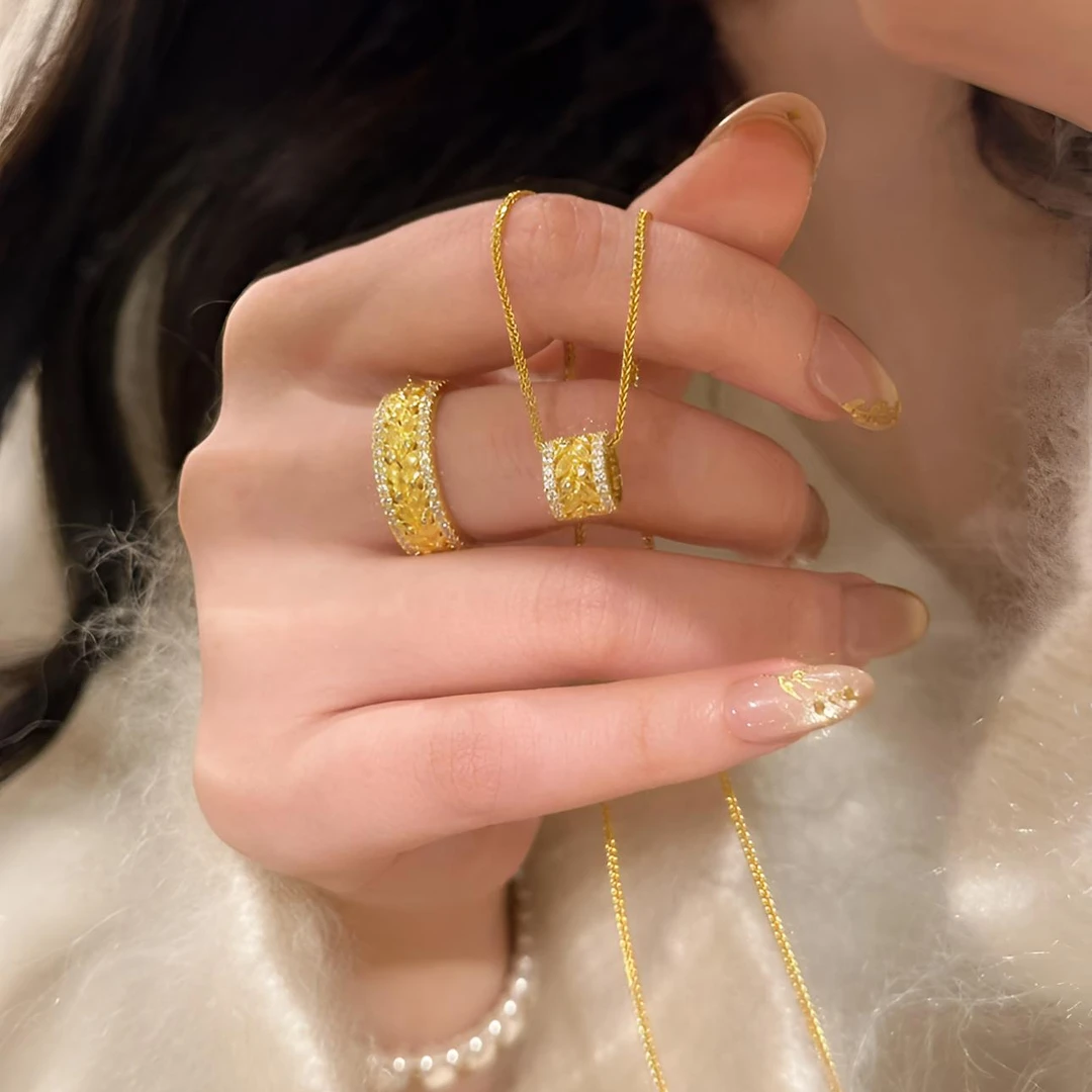 链子足银锆石 轻奢麦穗路路通小蛮腰镶嵌坠链钻套链不掉色精致