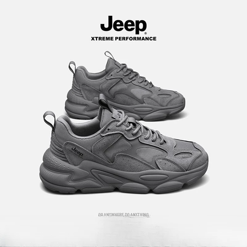 Jeep吉普男鞋2025夏季新款休闲百搭跑步运动鞋男士增高厚底老爹鞋