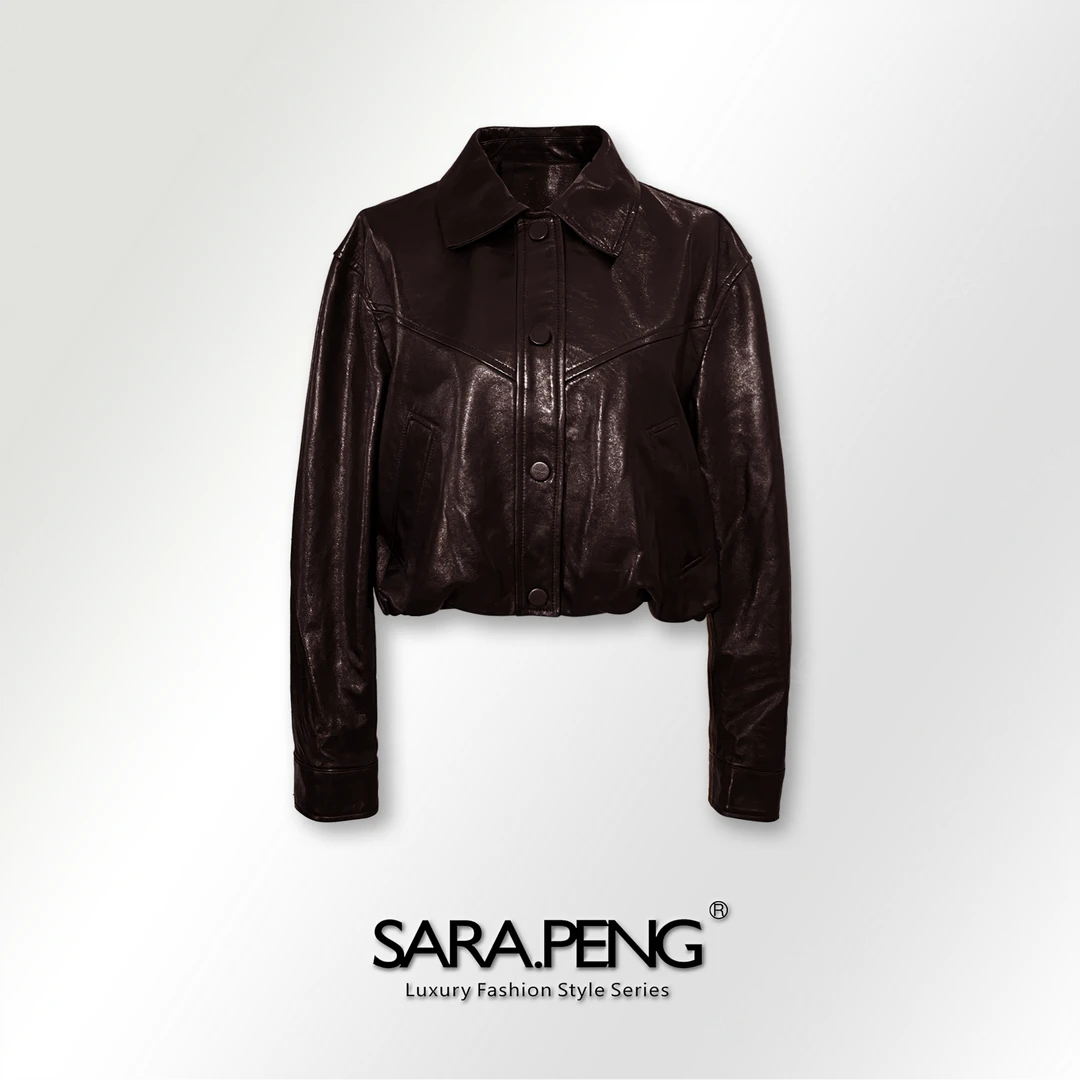 S.PENG小蛮腰/高端头层真皮显瘦西装领收腰设计百搭气质皮衣外套