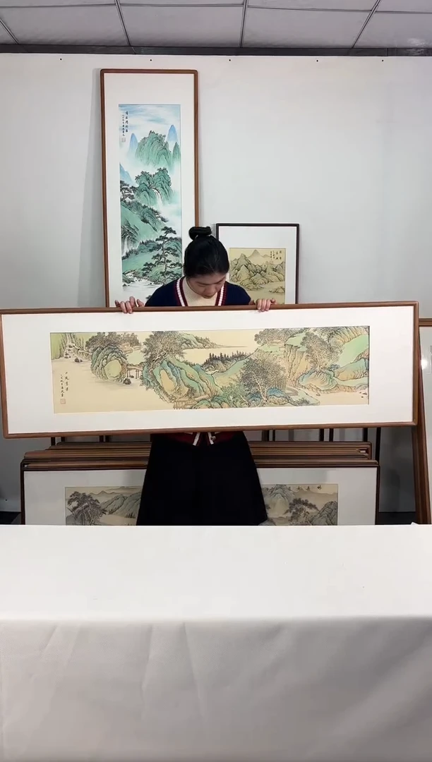 国画手绘*江堤秀景*52*172cm