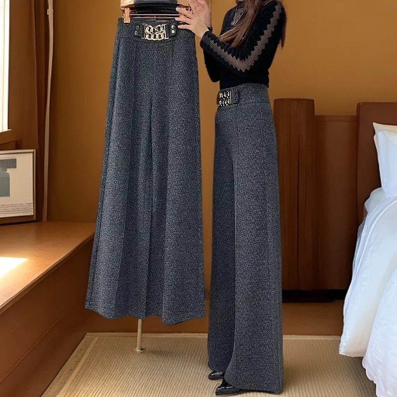 2025新款轻奢气质阔腿裤女垂感简约直筒裤松紧腰高腰洋气休闲装