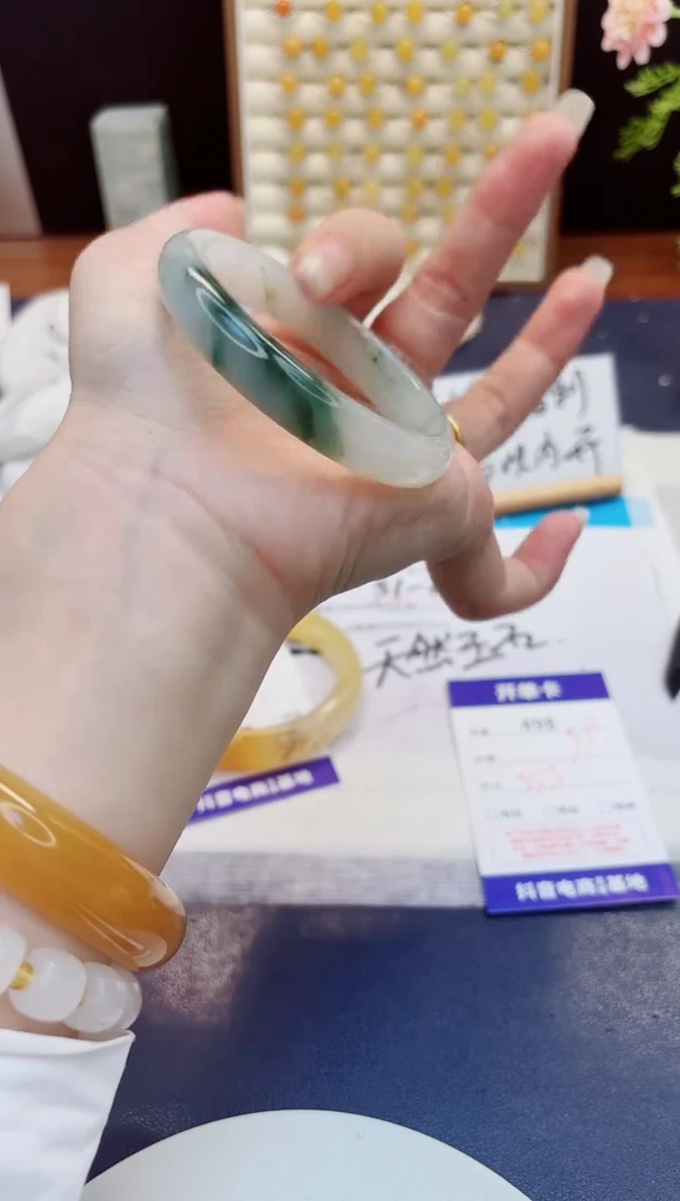未镶嵌手镯石英质玉498-天山翠-圈口53