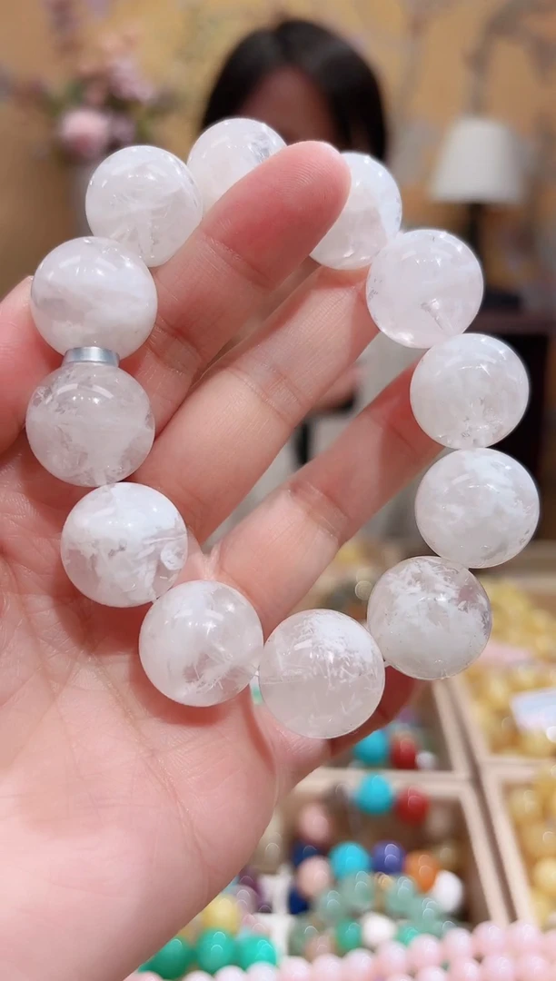 未镶嵌手串水晶18+天然白雪花幽灵水晶，天然晶体结构