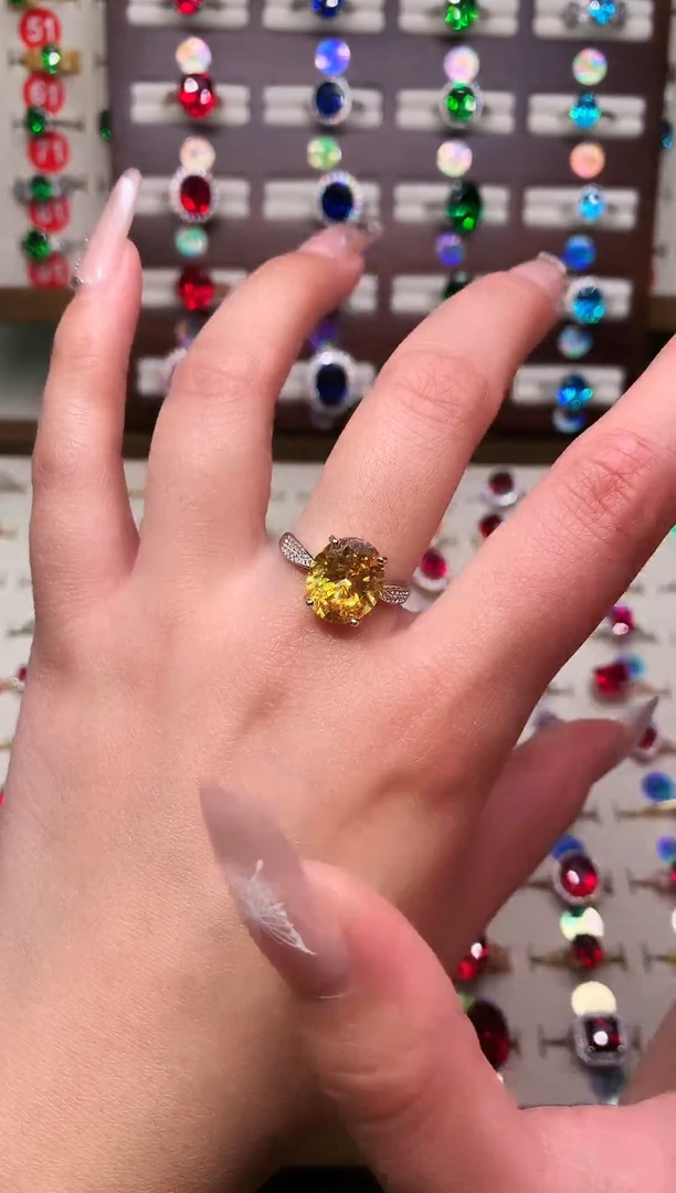 无925银典藏 轻奢 金丝雀黄色系银托戒指10*12