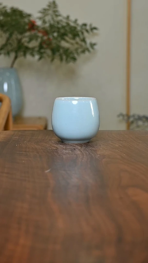 暖心杯 天青 微瑕 朱家汝窑款
