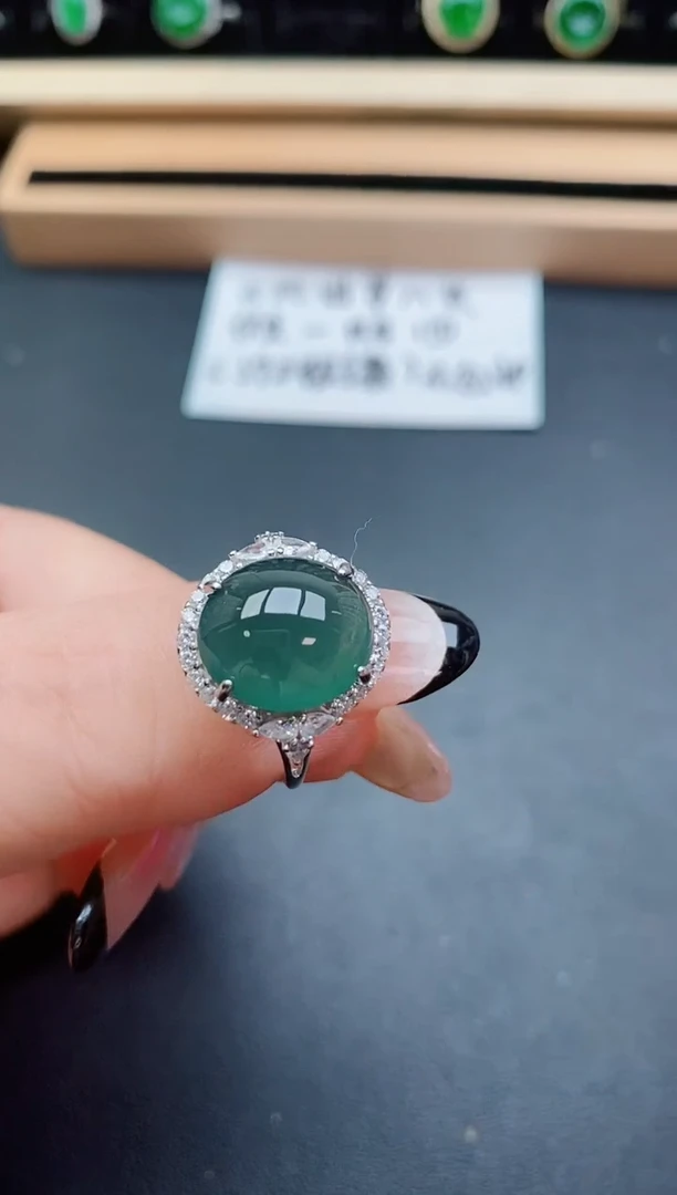 翡翠戒指银S925镶嵌50850