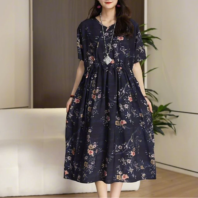 7589夏季时尚显瘦气质休闲短袖连衣裙