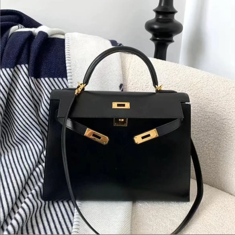 99新 Hermes/爱马仕 kelly32黑金扣tad皮c单肩包