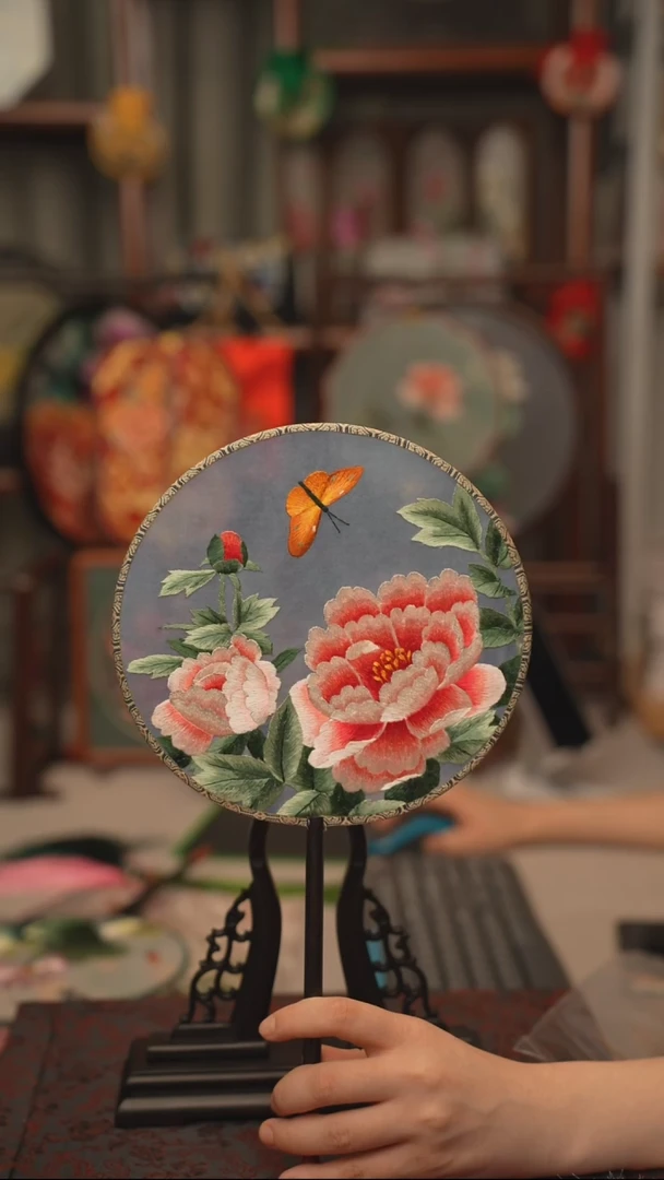 扇子团扇 绣花双面非遗