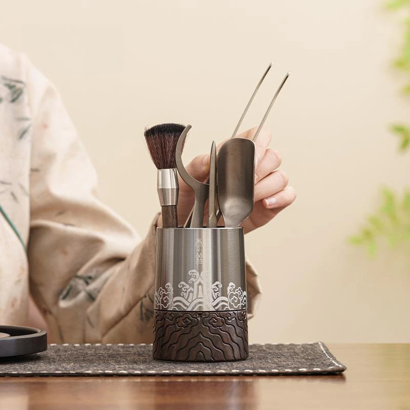 物姿纯钛高端茶道六君子茶具配件茶夹茶刀茶针茶勺高档茶则整套