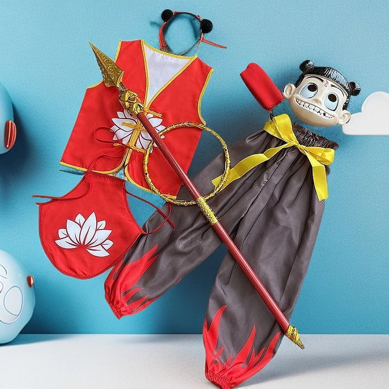 小哪吒衣服套装魔童降世童话动漫万圣节cos哪吒服装套全套男女童
