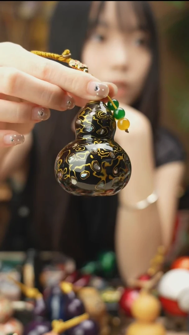 @设计款犀皮螺钿黑金葫芦吊坠@非遗大漆