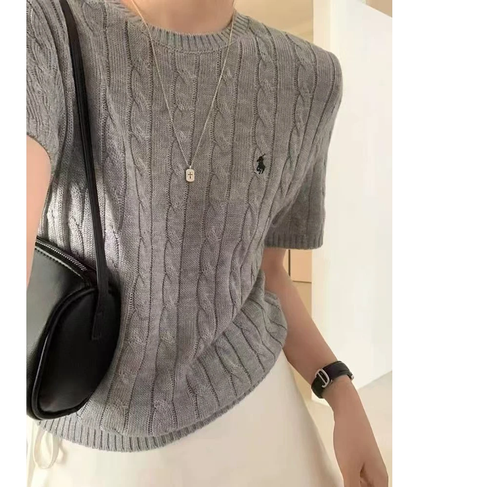 夏季新款战马卡通刺绣麻花女春夏针织衫上衣