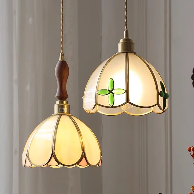 美式四叶草复古轻奢欧式简约黄铜玻璃小吊灯餐厅吧台楼梯