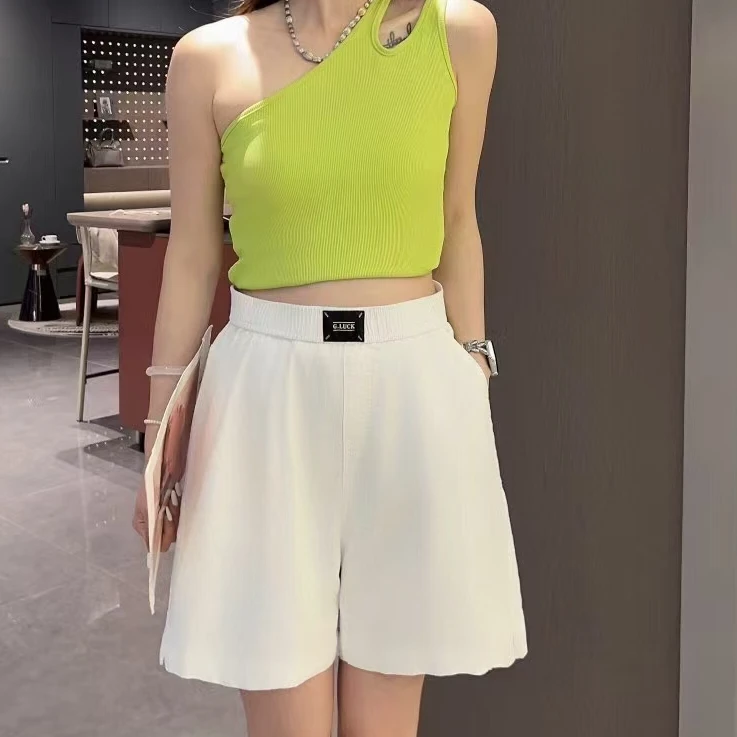 2025新款时尚夏季百搭宽松胖MM松紧腰薄款短款25077