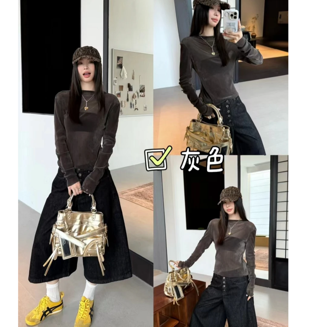 62883-1纯色长袖常规款T恤修身气质洋气显瘦