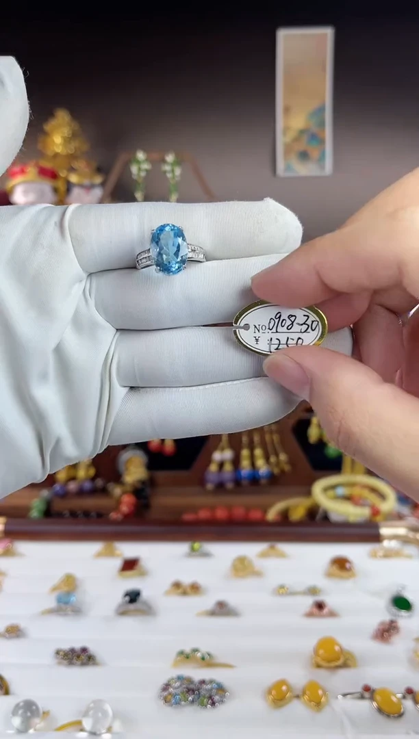 银S925镶嵌戒指托帕石，0908-30托帕石戒指