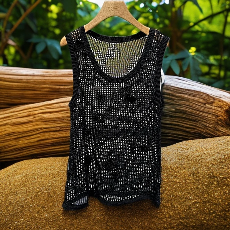 8198艾家女装2025年夏季新款无袖镂空针织衫马甲上衣女时尚百搭