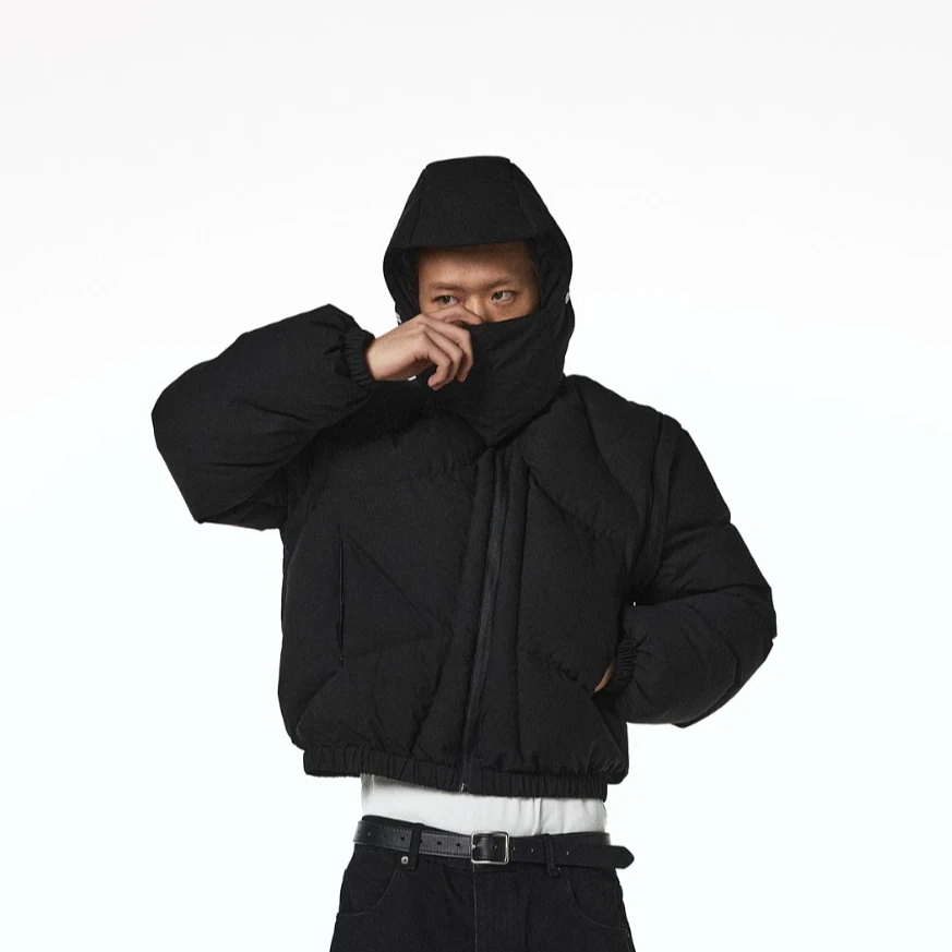 OaOO立领解构可拆卸骑士帽面包棉服bomber短宽boxy防风外套
