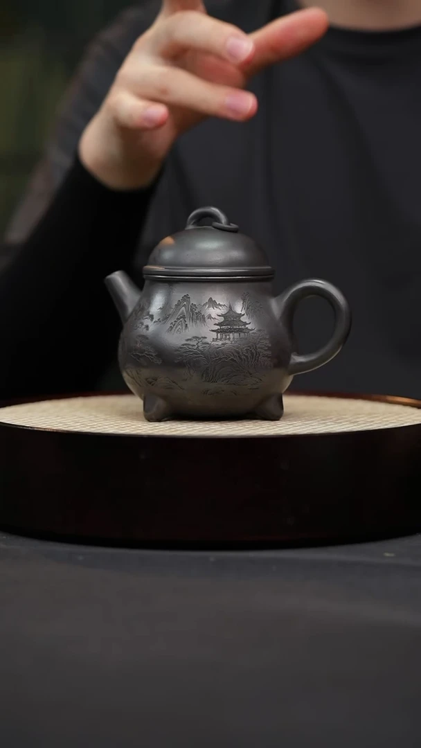 茶壶紫砂14 石黄三足单圈原矿紫砂壶