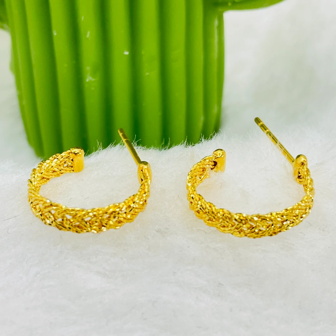 5G工艺 足金999 麻花半圆耳钉 T