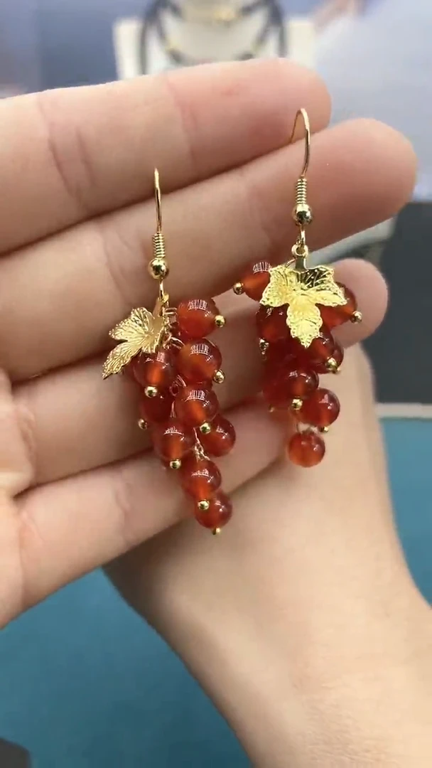 【闪购商品】南红玛瑙耳饰14K金镶嵌红葡萄耳钩*红葡萄