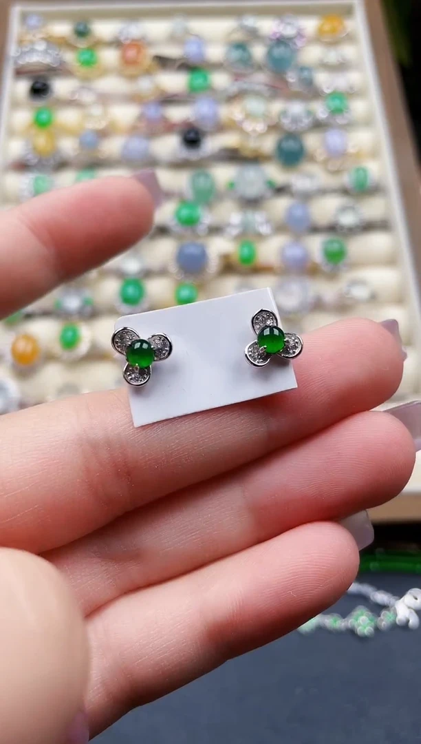 银S925镶嵌翡翠耳饰53