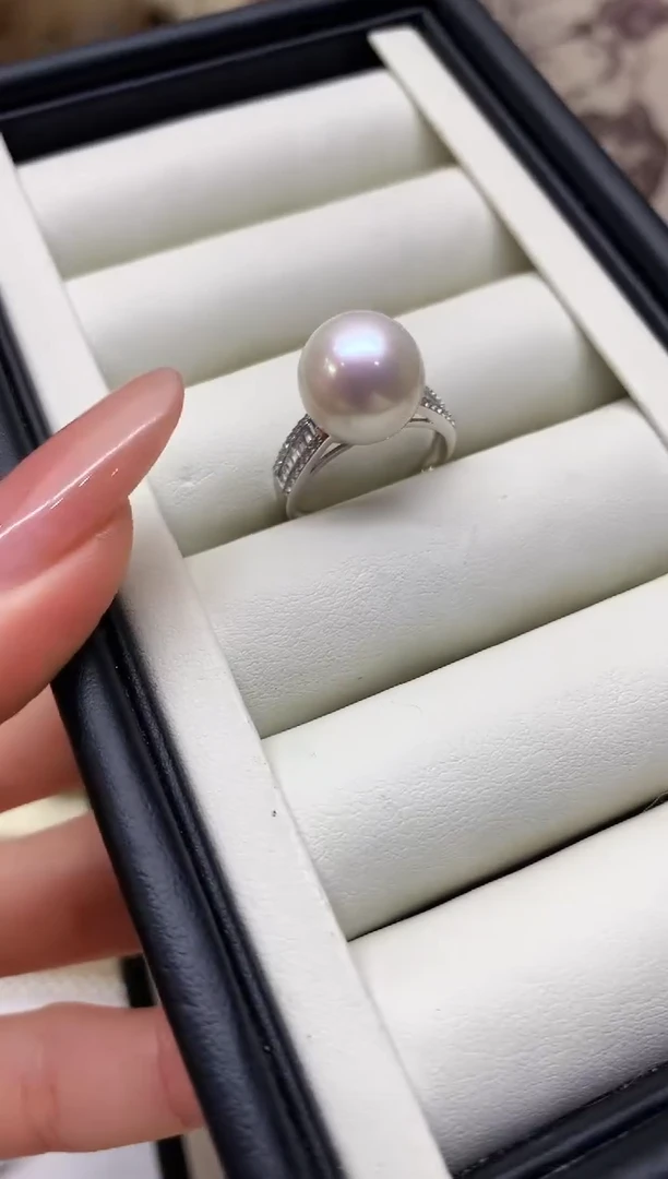 银S925镶嵌戒指淡水珍珠12-13mm