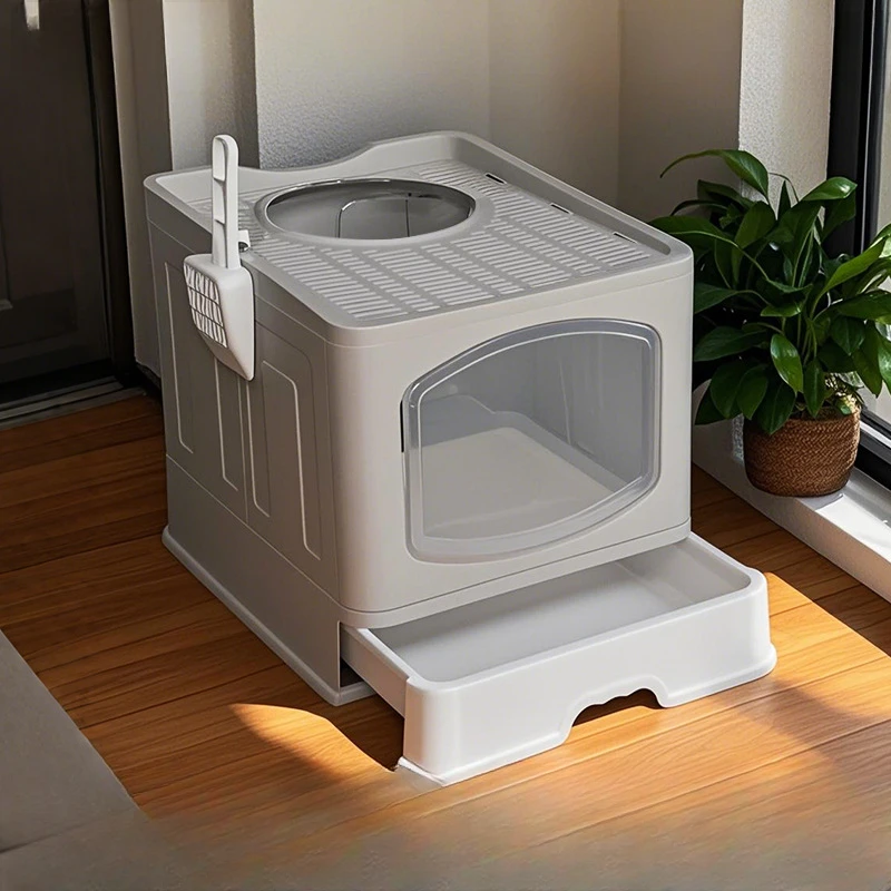 2026年新款大号猫砂盆全封闭式塑料双层猫屎盆防外溅猫厕所用品
