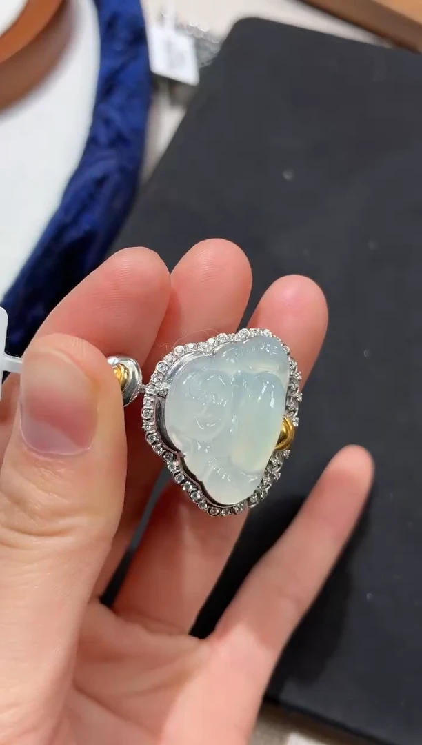 吊坠(不含链)银S925镶嵌翡翠佛公