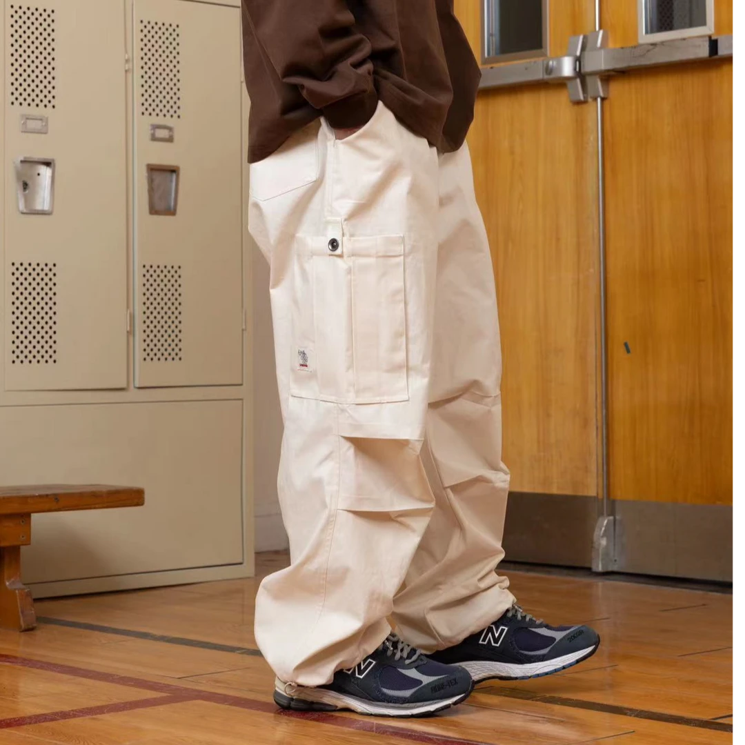 SOMENUM森林 23AW 日系宽松休闲男大口袋水洗工装抽绳织带伞兵裤