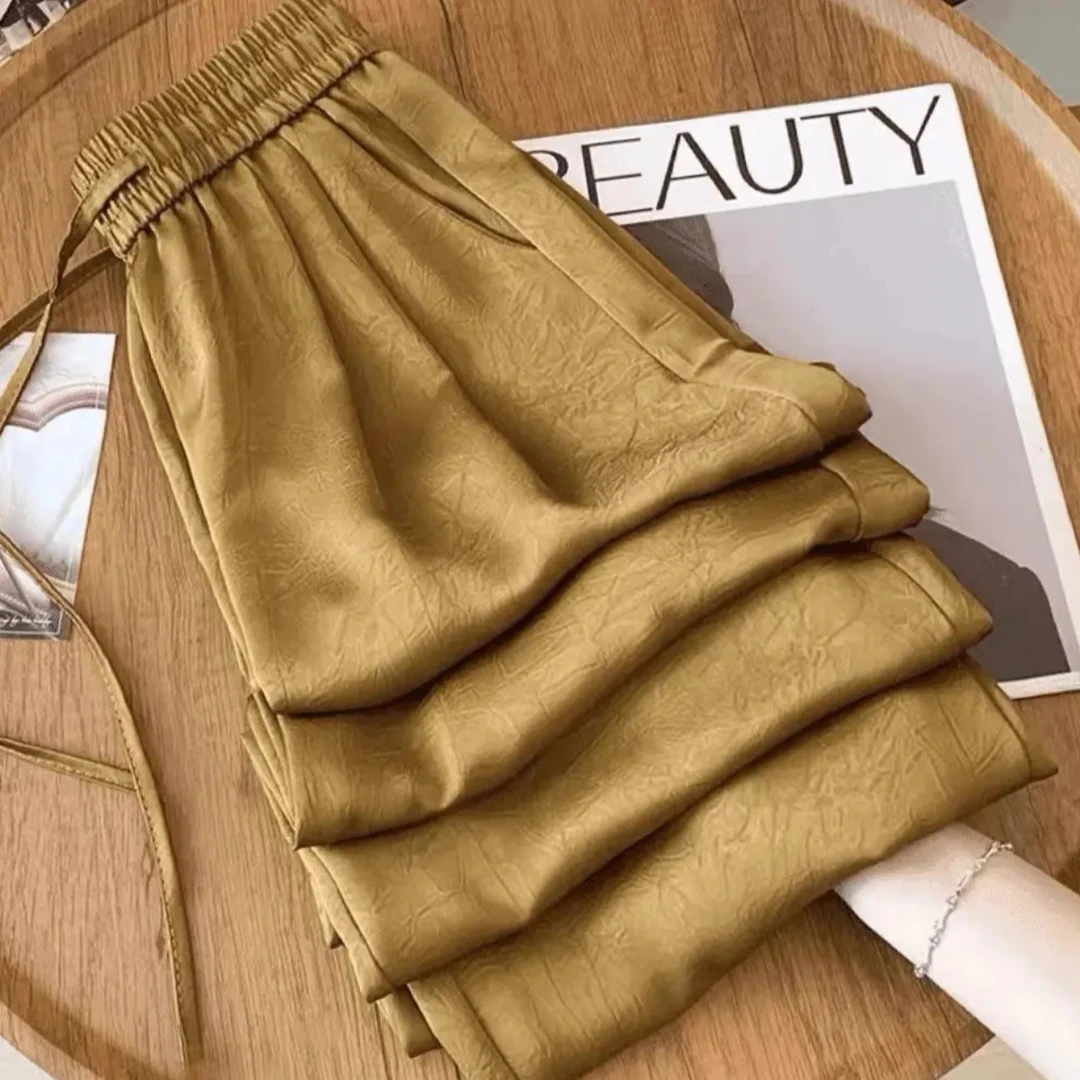 新中式醋酸肌理感轻奢双缎面小个子垂感阔腿裤