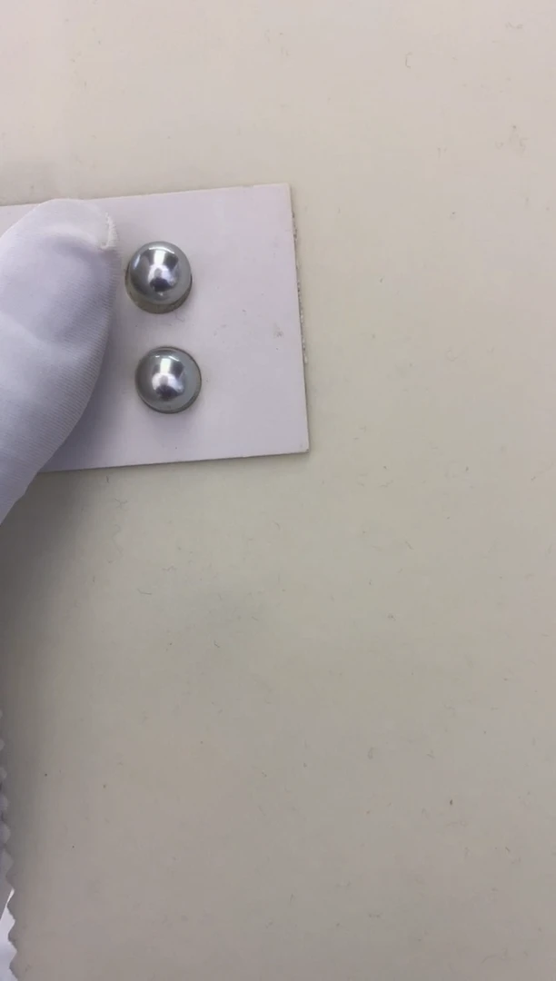 18K金镶嵌耳钉海水珍珠Akoya灰珠 耳钉 9-9.5MM