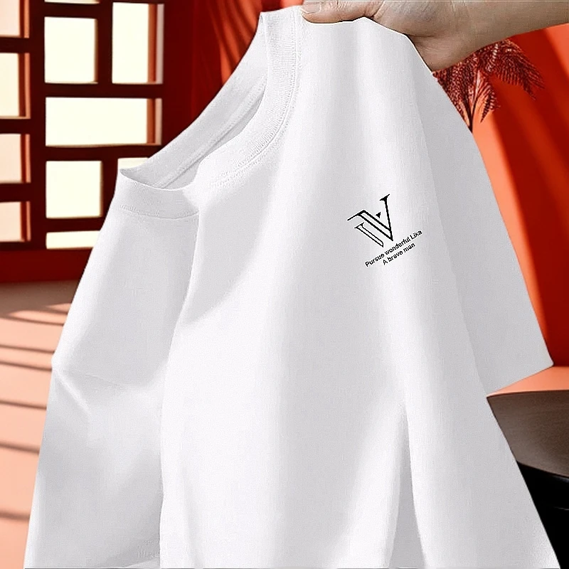 啄木鸟高档纯棉短袖T恤男士半袖夏季百搭圆领印花打底衫衣服男装