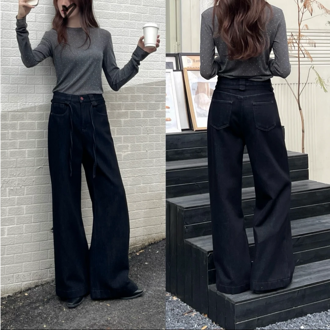 【Glozzzz】抽绳高腰阔腿裤加厚奥粒绒牛仔裤P KK-1-66327