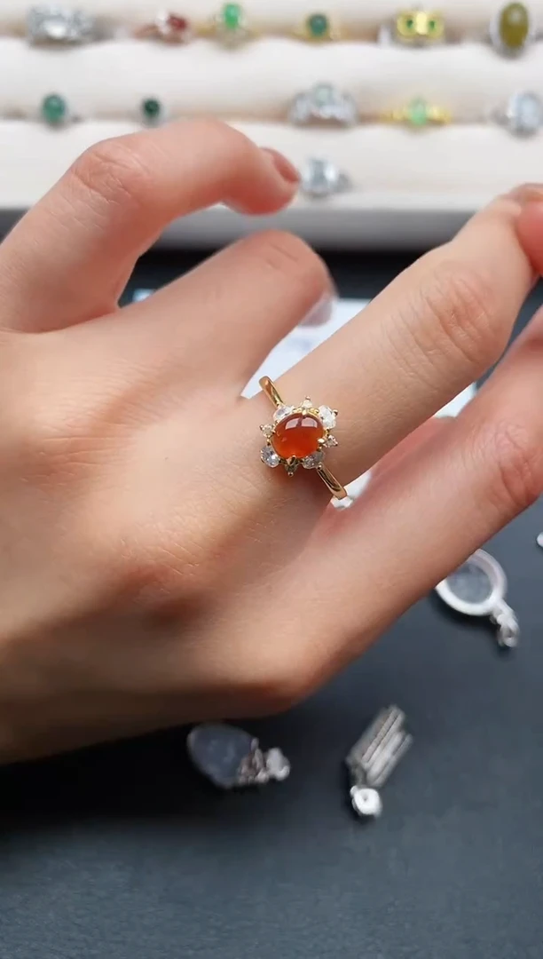 银S925镶嵌戒指翡翠缅甸天然A货翡翠22  8-5