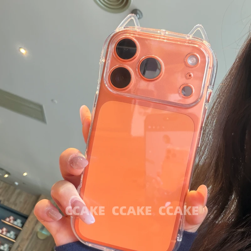 透明猫耳朵适用于苹果17promax手机壳iPhone16plus/15保护套软胶