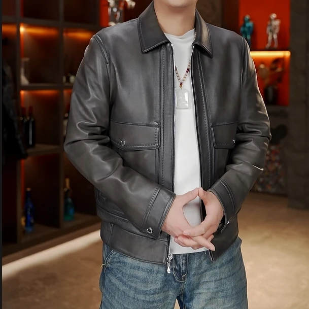 海宁高端男士真皮复古硬派夹克