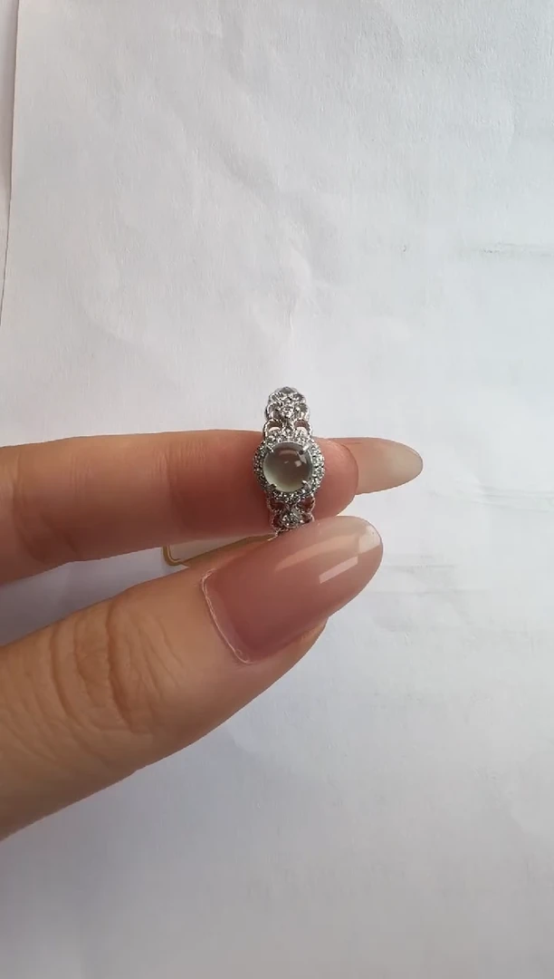 银S925镶嵌戒指翡翠通体925银镶缅甸A货翡翠戒指