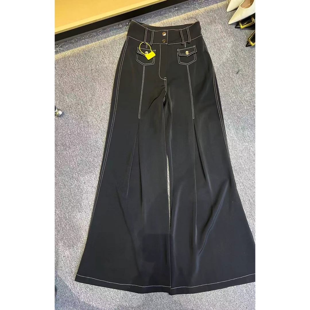 新wss女装-2025新款休闲喇叭裤高腰设计感修身显瘦气质长裤