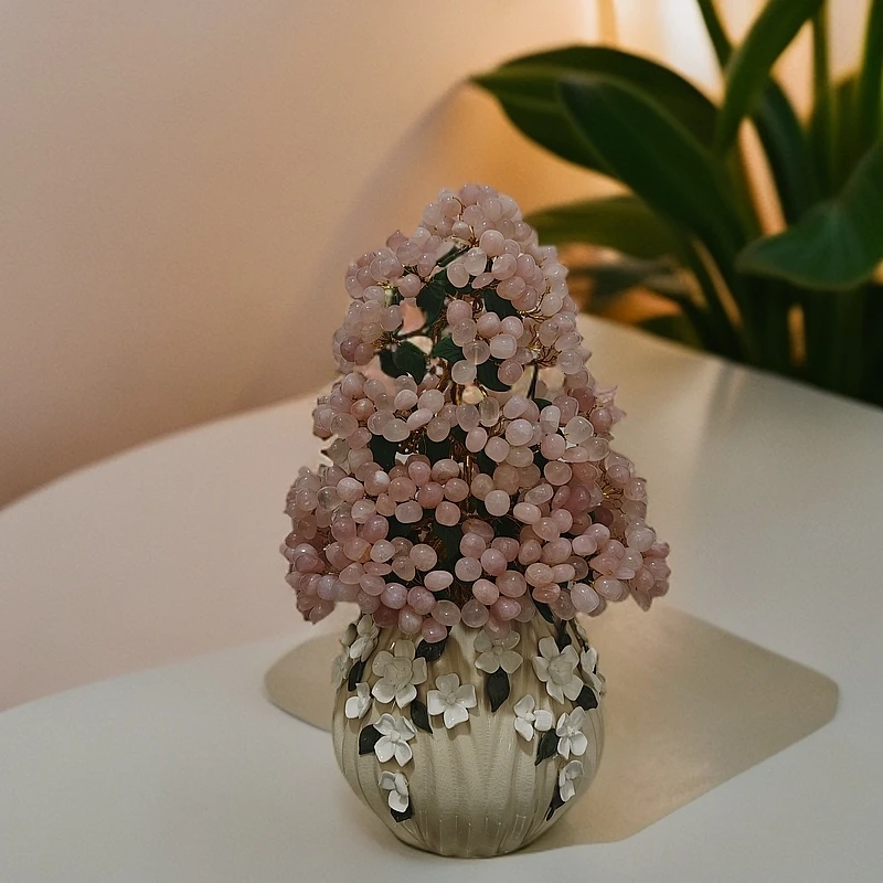 【卓越轻奢原创】福满心愿树粉水晶树小金山摆件欧式陶瓷手工