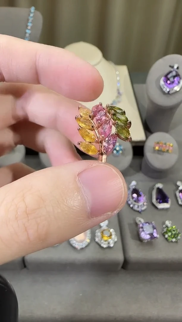 银S925镶嵌戒指碧玺3*4mm麦穗设计款多样性发一