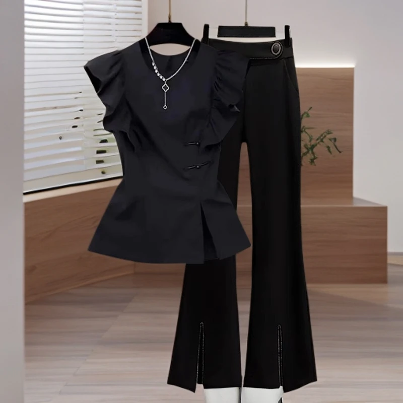 夏季胖mm高级感遮肚子显瘦百搭气质大码女新中式国风飞飞袖衬衫潮