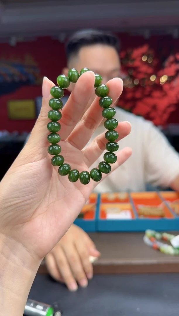 未镶嵌手串和田玉碧玉猫算盘珠单圈手串