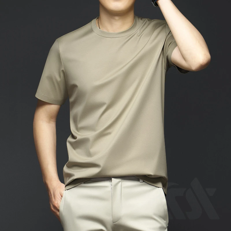 丝光棉纯棉短袖t恤男圆领夏季重磅全棉透气半袖2025新款纯色上衣