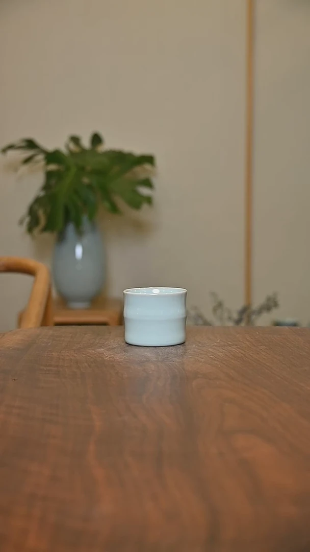 竹节杯 天青 微瑕 朱晓辉款