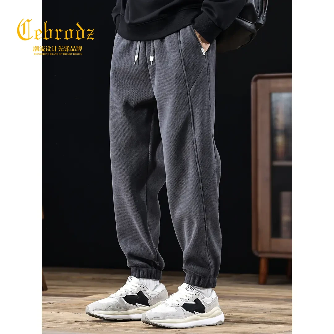 法国Cebrodz绵羊毛直筒运动裤男秋冬卫裤休闲裤宽松百搭潮流秋季