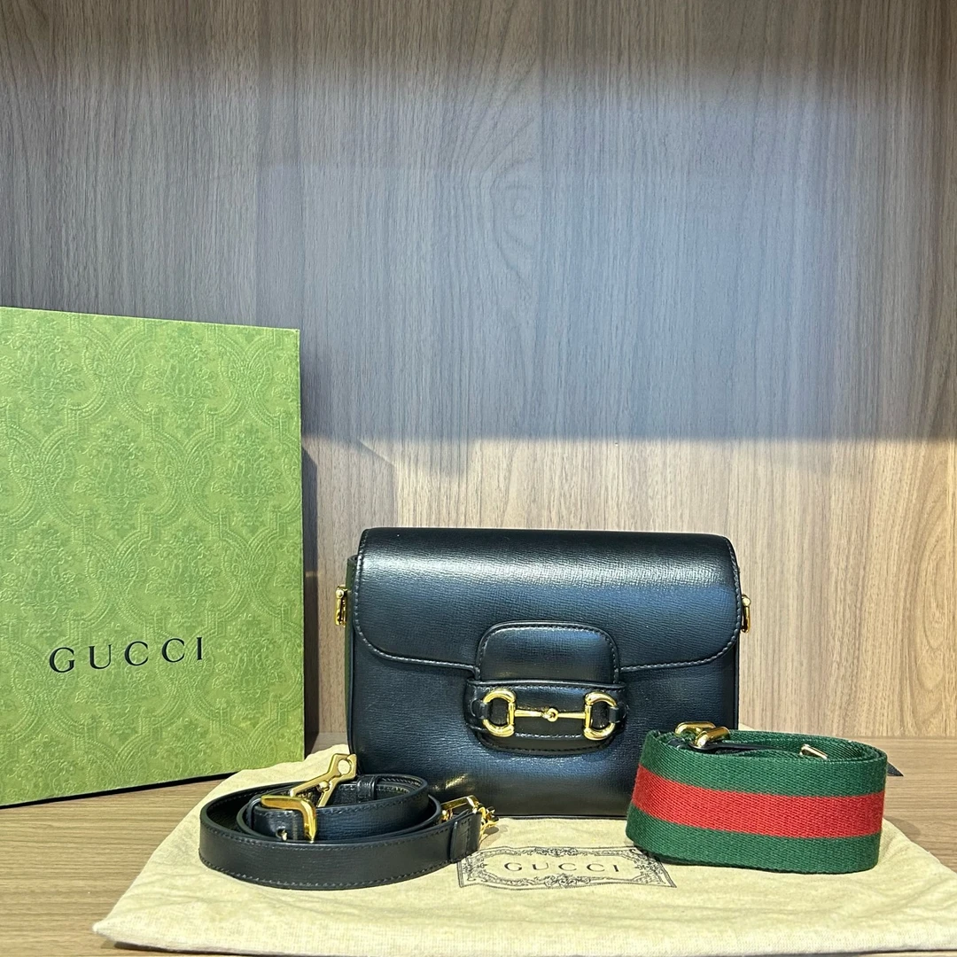 99新 GUCCI/古驰  古驰/Gucci 黑色全皮小号1955马鞍包斜挎包