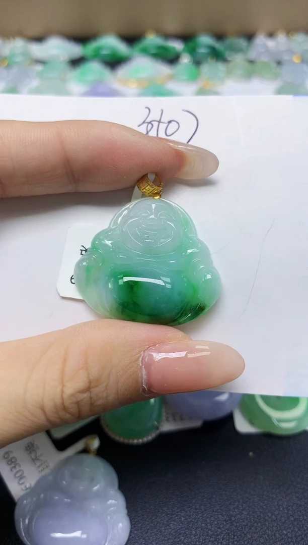 翡翠18K金镶嵌颈饰天然缅甸翡翠A货